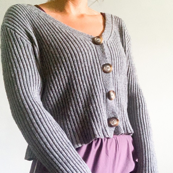 Grey Ribbed Cardigan - Picture 5 of 10